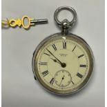 A Victorian silver open face pocket watch, Finsbury WTB, white dial with Roman numerals,