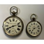 A late 19th century continental silver open face pocket watch, Kendal & Dent, white enamel dial,