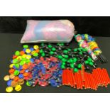 Dance and Musical Accessories - children's pom-poms, maracas, assorted ribbons, ankle and wrist