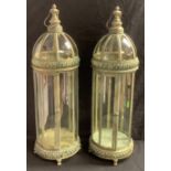 A pair of large verdigris 'brass' lanterns or indoor greenhouse cloches, each 91.5cm high (2)