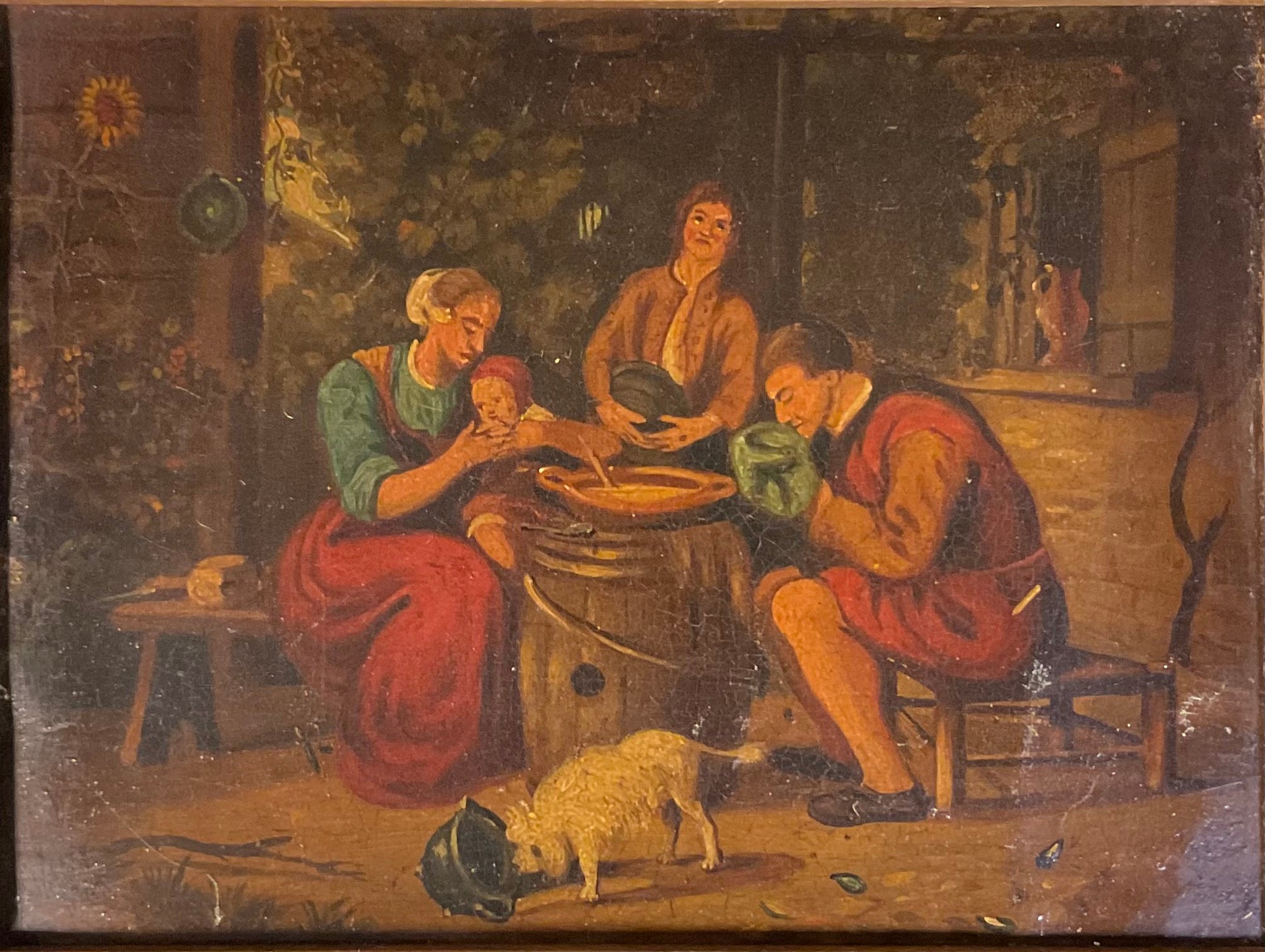 Dutch School (19th Century) Figures Seated At A Barrel oil on tin, 12.5cm x 17.5cm