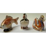 A Royal Crown Derby paperweight, Puffin, gold stopper, boxed; others, Dragon, gold stopper, boxed;