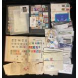 Stamps - box of stamps including two large albums, thousands of stamps, A-Z in envelopes, etc, p/pks