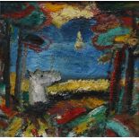 Christie Cameron (Bn.1944) Landscape with a Horse oil/acrylic on board, 21.5cm x 21.5cm