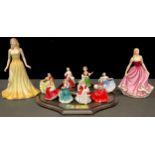 A set of eight Royal Doulton miniature figures, including Festive Joy, Ninette, Christmas Wishes,