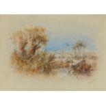 Frank Norie (19th century) A Desert Oasis, with Tents and Camels signed, watercolour, 9cm x 12.5cm