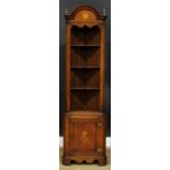 A George II Revival mahogany and marquetry floor-standing corner cabinet, 174cm high, 49cm wide,