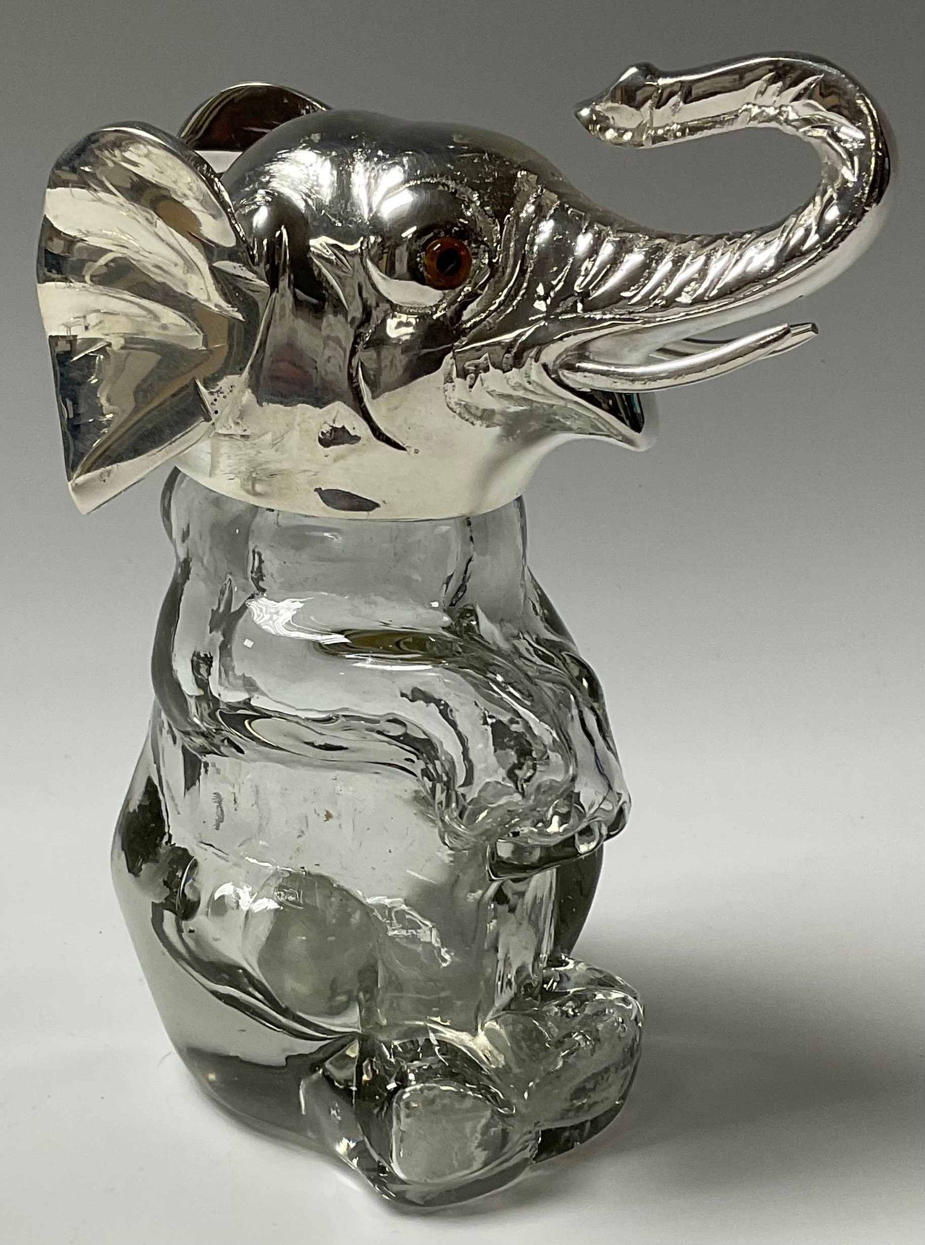 A contemporary silver plated and glass novelty jar and cover, in the form of an elephant, glass - Image 2 of 2