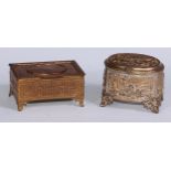 A 19th century French gilt electrotype oval table casket, hinged cover, leafy cartouche shaped feet,