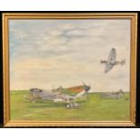B**Potts, Spitfires taking flight, signed and dated1983, oil on canvas