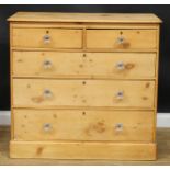 A Victorian pine chest, of two short and three long graduated drawers, plinth base, 99cm high, 105cm