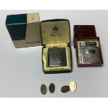 A Ronson Varaflame Sportsman satin chromium cigarette lighter, S.V.21, cased and boxed; a Ronson "