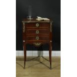 A 19th century French gilt metal mounted inverted bowfront table de nuit, hinged top above a door,