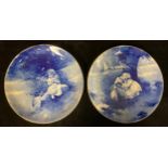 A pair of Royal Doulton Blue Children Series plates, one printed and painted with children and