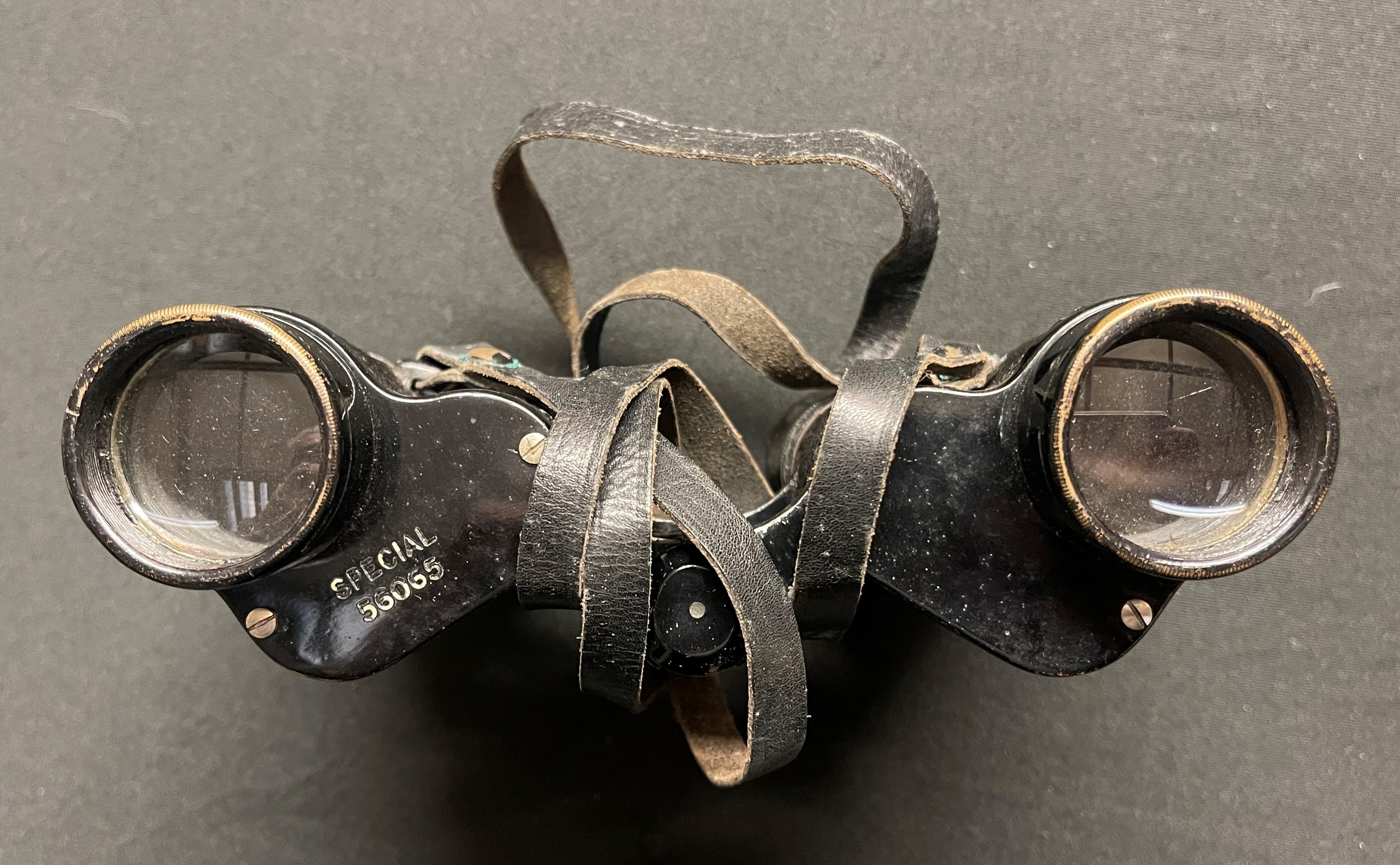 WW2 British items: Pre war Binoculars marked "Special 56065" and "RA 5 25"and 1937 pattern webbing - Image 3 of 13