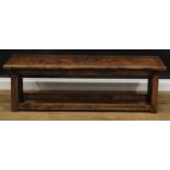 An elm and beech coffee table, rectangular top carved in relief with oak leaves and acorns, 44cm