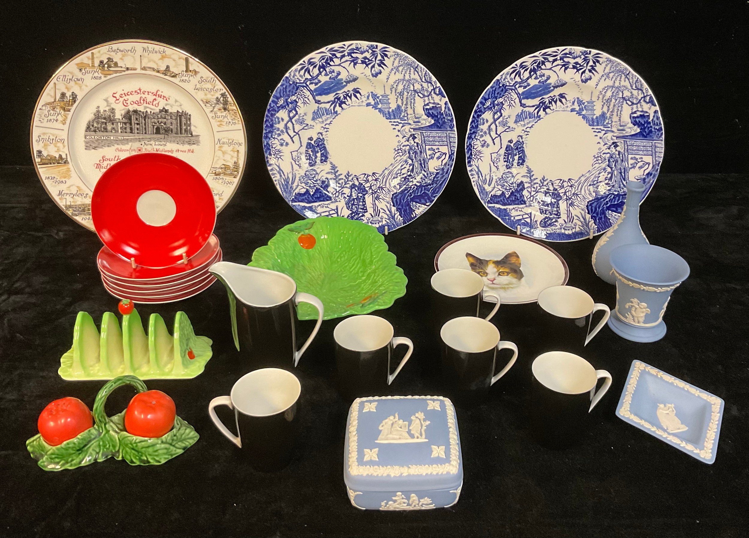 A pair of Royal Crown Derby Mikado pattern dinner plates; Wedgwood Jasperware; Beswick, etc, qty