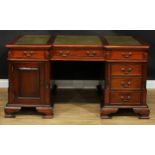 A 19th century style twin pedestal partners’ desk, 81.5cm high, 160cm wide, 90.5cm deep