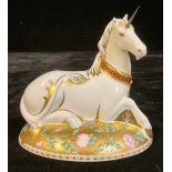 A Royal Crown Derby paperweight, Mythical Unicorn, Mythical Beasts, designed by June Branscombe,