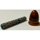 Sewing - a Victorian beadwork needlecase; a Mauchline thimble case Scarborough (2)