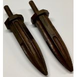 A pair of 19th century oak architecture or newel post finials, 26cm high excluding dowels