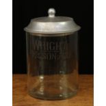 Advertising - an early 20th century cylindrical glass point of sale/shop counter biscuit jar, etched