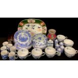 A set of six Spode Edwardian Childhood blue and white oversized breakfast cups and saucers; Spode
