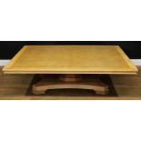 A large sycamore crossbanded burr ash coffee table, 46.5cm high, 170.5cm long, 140.5cm wide