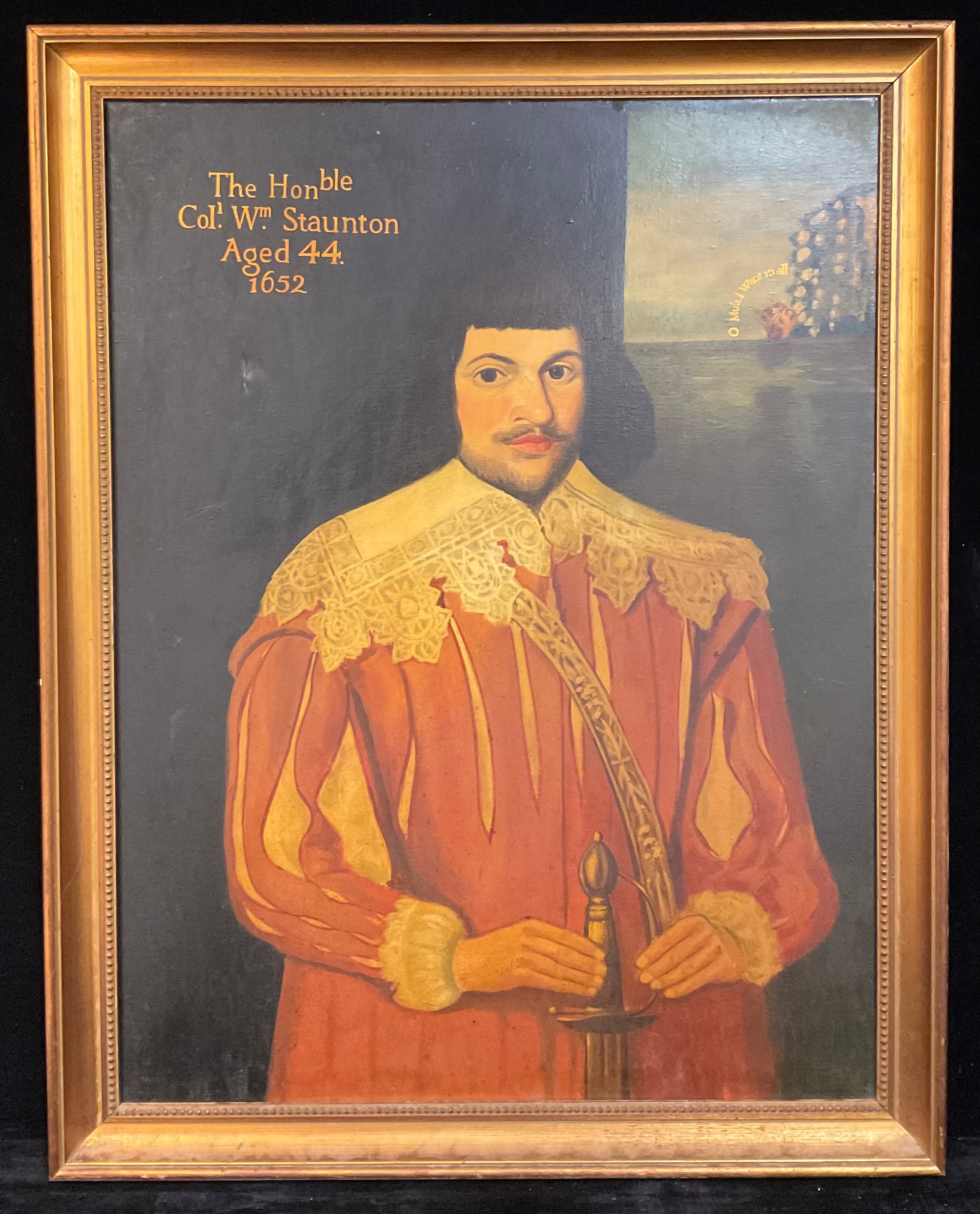 English School (20th century) The Hon.ble Col.l W.m Staunton, Aged 44, 1652 oil on canvas, - Image 2 of 2