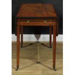 A George III mahogany Pembroke table, rounded rectangular top with fall leaves above a single frieze