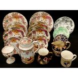 A Royal Crown Derby Olde Avesbury pattern coffee pot and cover, second; other plates, goblet, etc;
