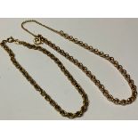A 9ct gold belcher link bracelet, safety chain, marked 375, 3.4g; a 9ct gold rope twist bracelet,