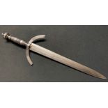 Dagger with double edged blade 265mm in length, large curved crossguard, steel grip with