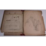 A card folio containing two pencil sketches by Joseph Alfred Woore of Derby ARIBA: the Jacobean