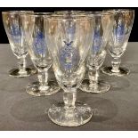A set of six masonic drinking glasses, Old Hamptonian Lodge, number 5730, boxed, mid-20th century
