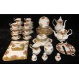 A Royal Albert Old Country Roses pattern, dinner and tea set, coffee cups and saucers, teapot,