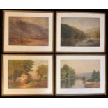 Stanley M Bish (Nottingham artist), a set of four, Landscapes, some signed, watercolours, 25cm x