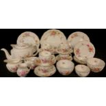 A Royal Crown Derby Posie pattern teapot, small milk jug and sugar bowl, pair of sugar bowls, pair