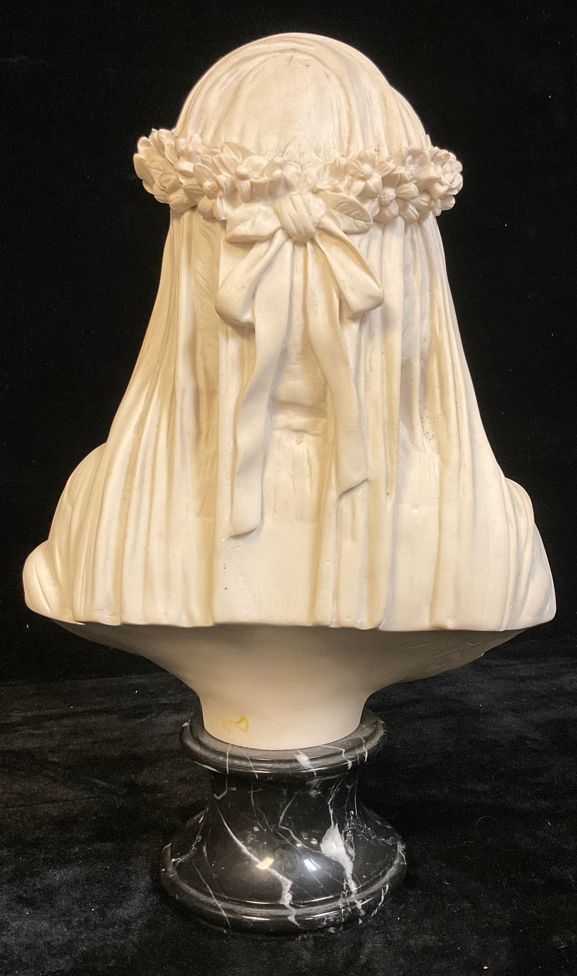 Filli Firenze, after, Veiled Lady, composite marble bust, black marble pedestal base, 36cm high - Image 2 of 3