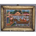 Indian School Krishna and Radha in the Boat of Love watercolour and gouache, 15cm x 21.5cm