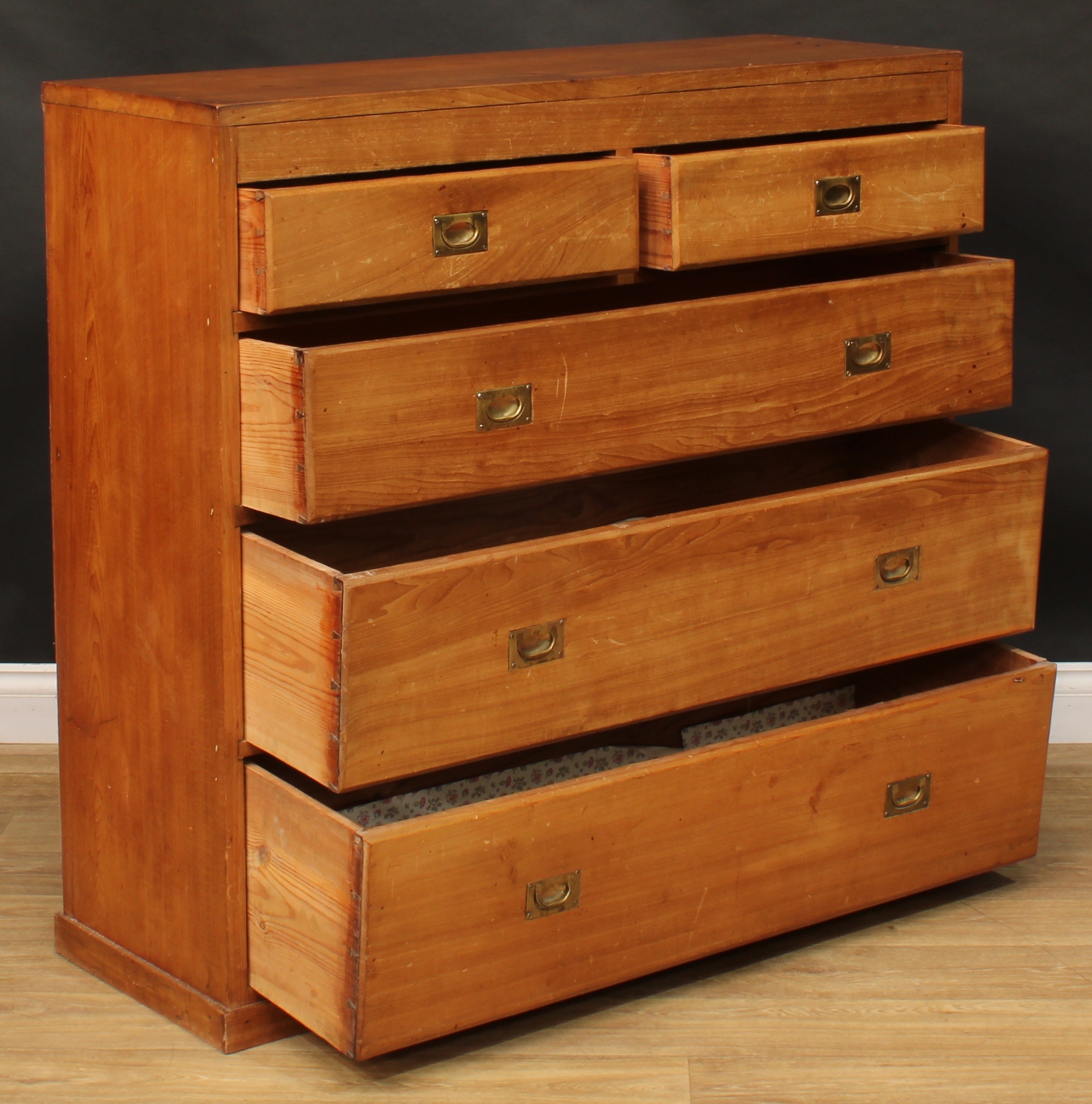 An early 20th century pine chest, of two short and three long graduated drawers, 106.5cm high, 113. - Image 3 of 3