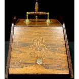 A Victorian rosewood inlaid purdonium / coal scuttle, brass handle and knop, liner, with original
