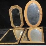 A wall mirror, gilt brass frame; three other similar wall mirrors (4)
