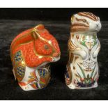 A Royal Crown Derby paperweight, Chester Chipmunk, gold stopper, boxed; another, Red Squirrel,