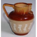 A Doulton Lambeth salt glazed stoneware Egyptian Revival jug, 14.5cm high, impressed marks, c.1890