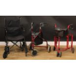 A Drive wheelchair; an Invacare rollator; another, Uniscan (3)