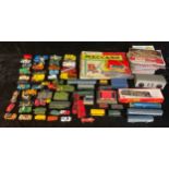 Toys - model Hornby railway, related magazines; playworn cars, Corgi, Matchbox, etc; a Meccano