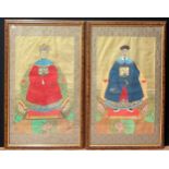 Chinese School A pair, Ancestor Portraits watercolour, 74cm x 44cm