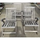 A set of four garden reclining wooden chairs (4)