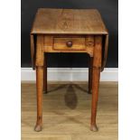 A 19th century oak gateleg cottage table, drawer to frieze, pad feet, 71cm high, 51.5cm opening to